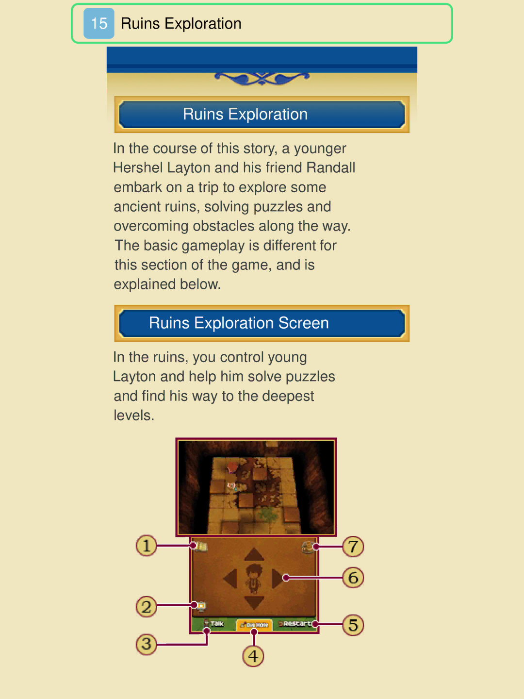 Nintendo 45496742218 manual Ruins Exploration Screen 