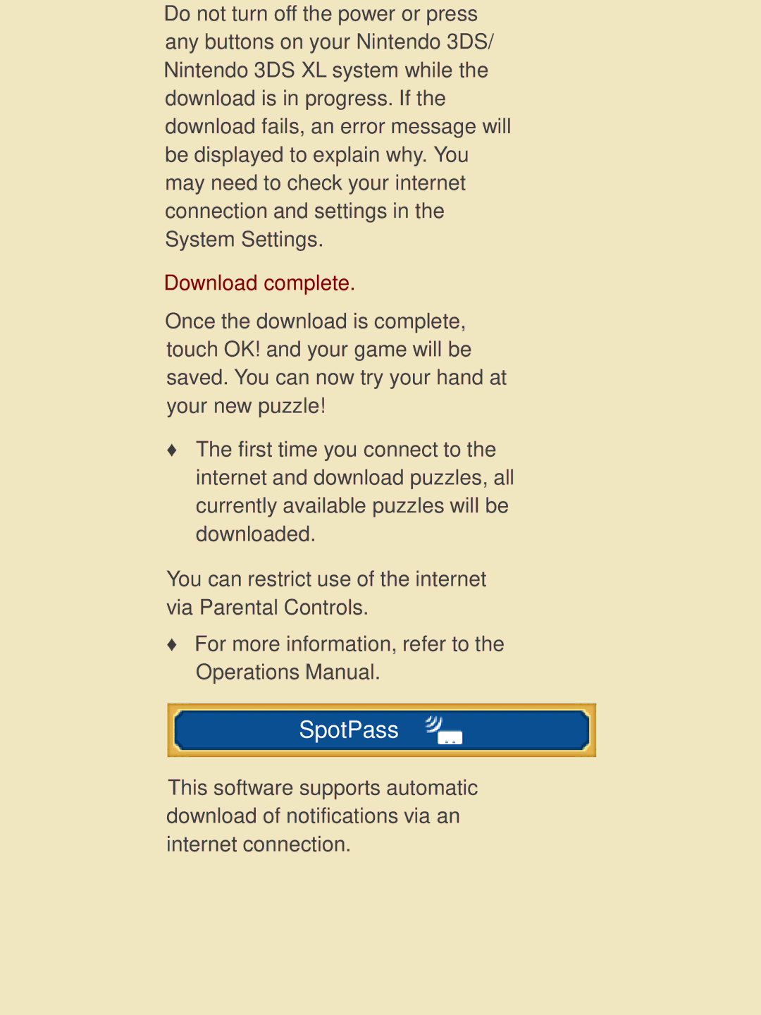 Nintendo 45496742218 manual SpotPass, Download complete 