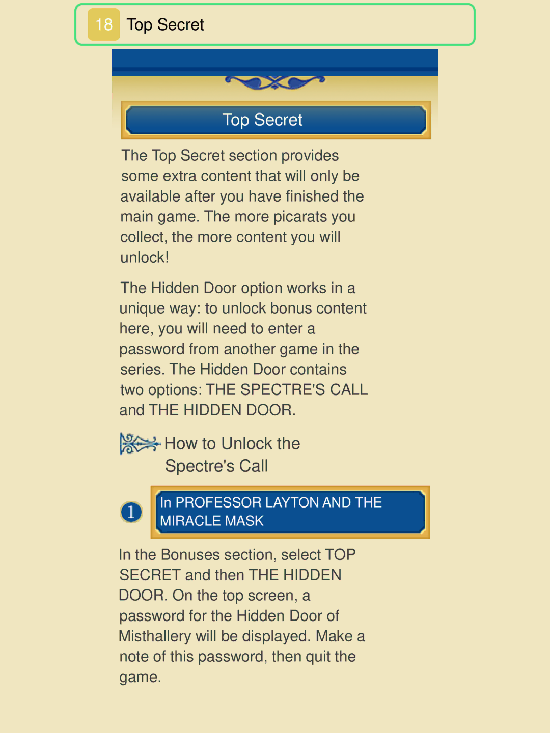 Nintendo 45496742218 manual Top Secret, How to Unlock Spectres Call 