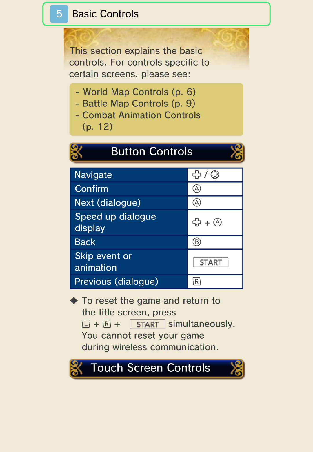 Nintendo 45496742355 manual Button Controls, Touch Screen Controls 