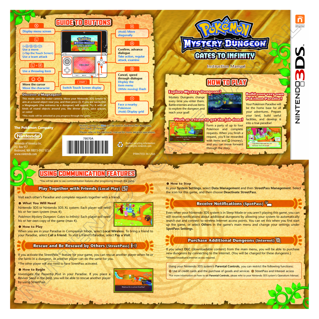 Nintendo 45496742379 instruction manual Play Together with Friends Local Play, Rescue and Be Rescued by Others StreetPass 