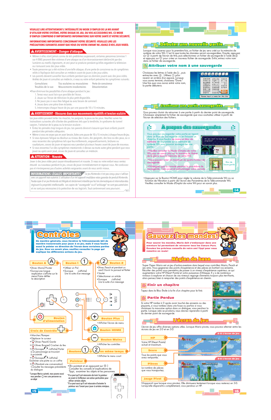 Nintendo 45496902629 manual Contrôles, Règles de base, Lécran de jeu, Propos des sauvegardes 