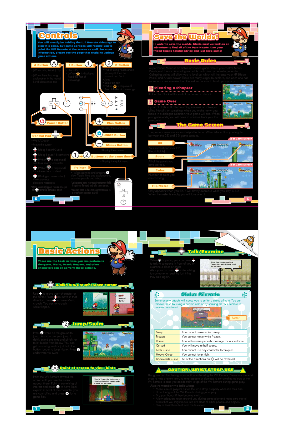 Nintendo 45496902629 Controls, Basic Rules, The Game Screen, Jump/Swim, Talk/Examine, Status Ailments, Clearing a Chapter 