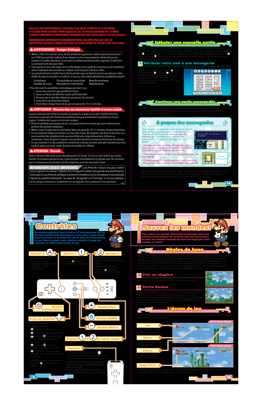 Nintendo 45496902629 manual Contrôles, Règles de base, Lécran de jeu, À propos des sauvegardes, Débuter une nouvelle partie 