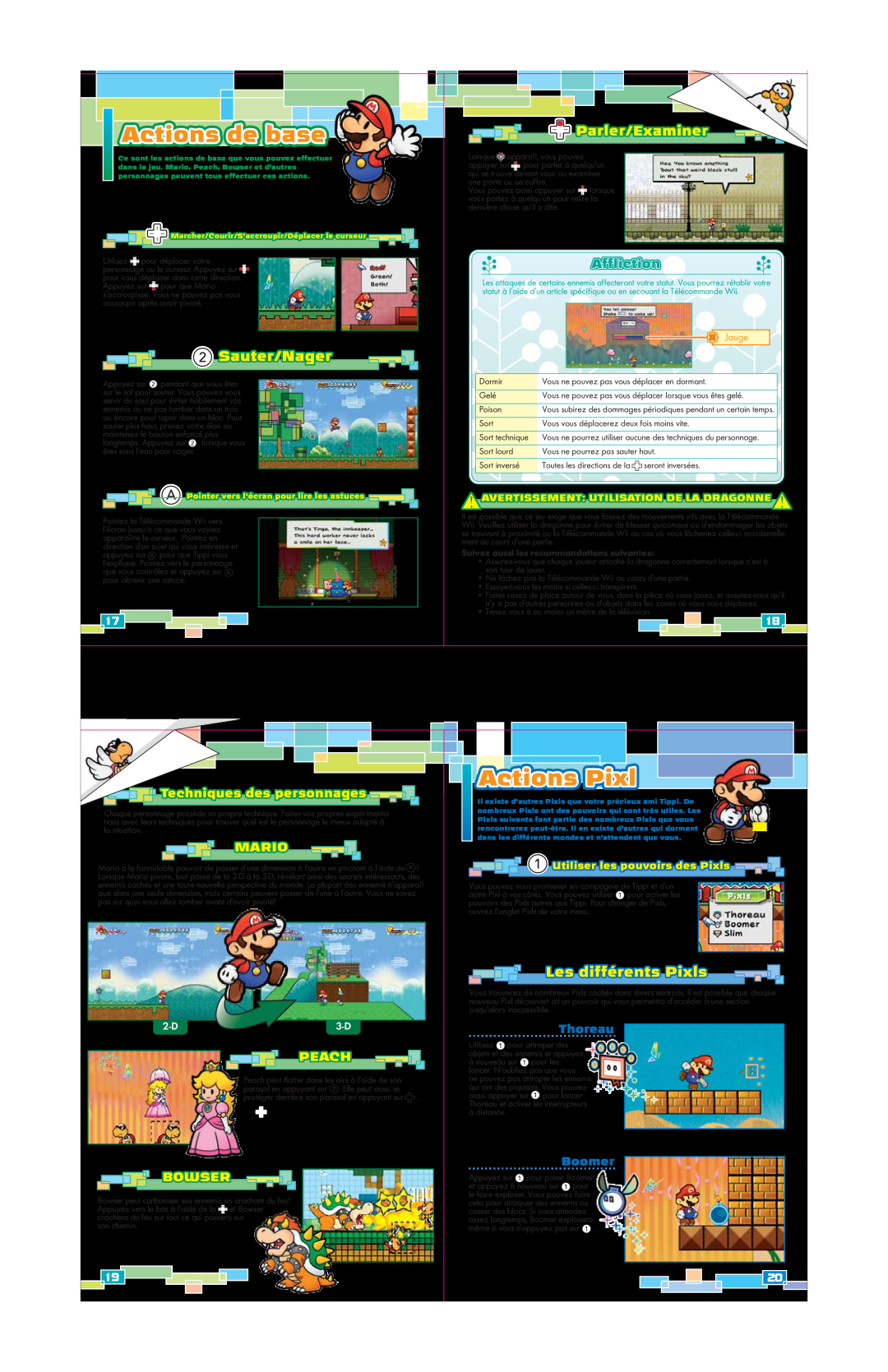 Nintendo 45496902629 Actions de base, Sauter/Nager, Les différents Pixls, Parler/Examiner, Affliction, Peach, Actions Pixl 