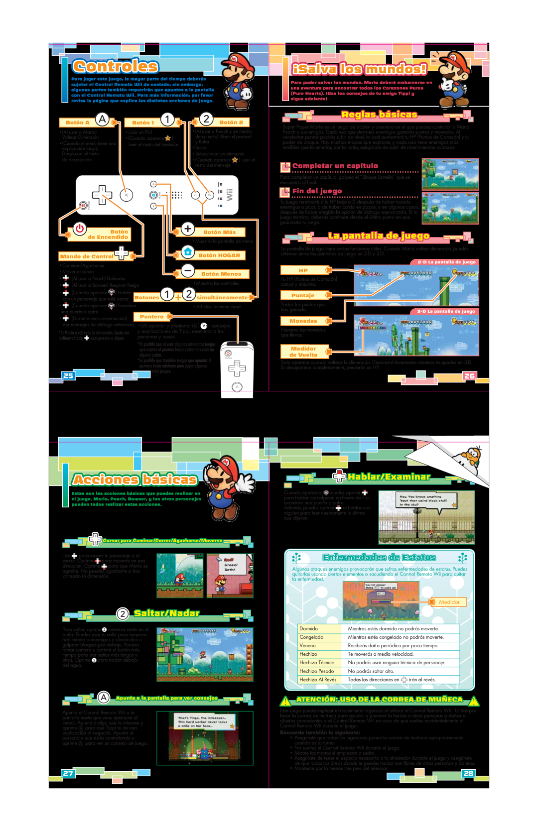 Nintendo 45496902629 Controles, Reglas básicas, La pantalla de juego, Saltar/Nadar, Hablar/Examinar, Completar un capítulo 