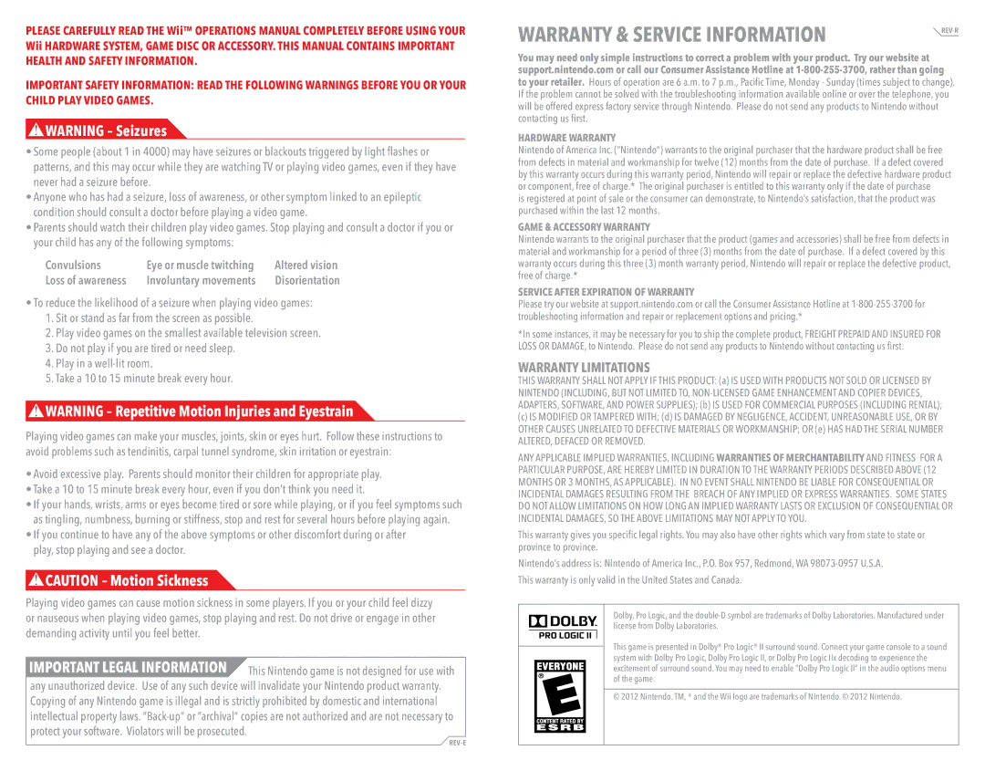 Nintendo 45496902841 manual Hardware Warranty, Game & Accessory Warranty, Service After Expiration of Warranty 