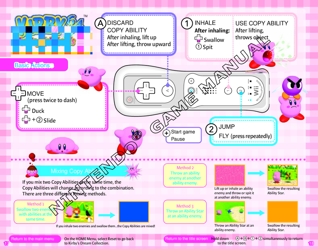 Nintendo 45496902933 manual After lifting, throw upward, After inhaling After lifting Swallow Throws object Spit 