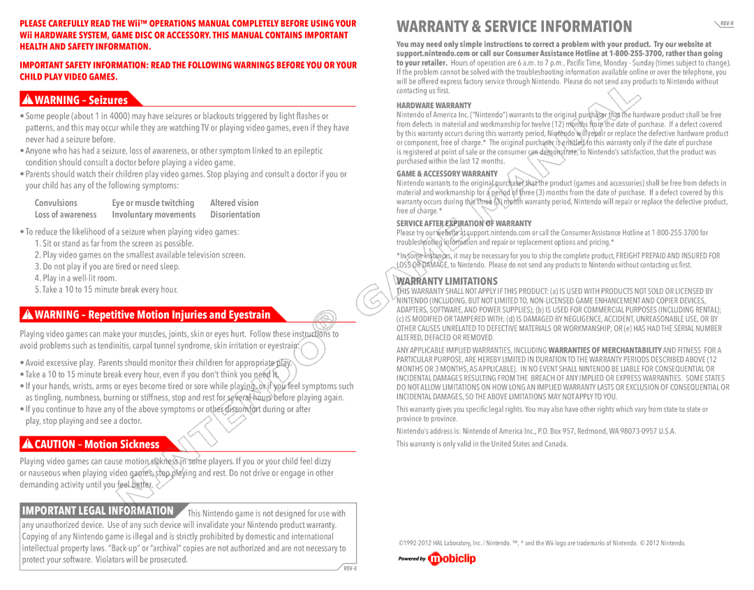 Nintendo 45496902933 manual Warranty & Service Information 