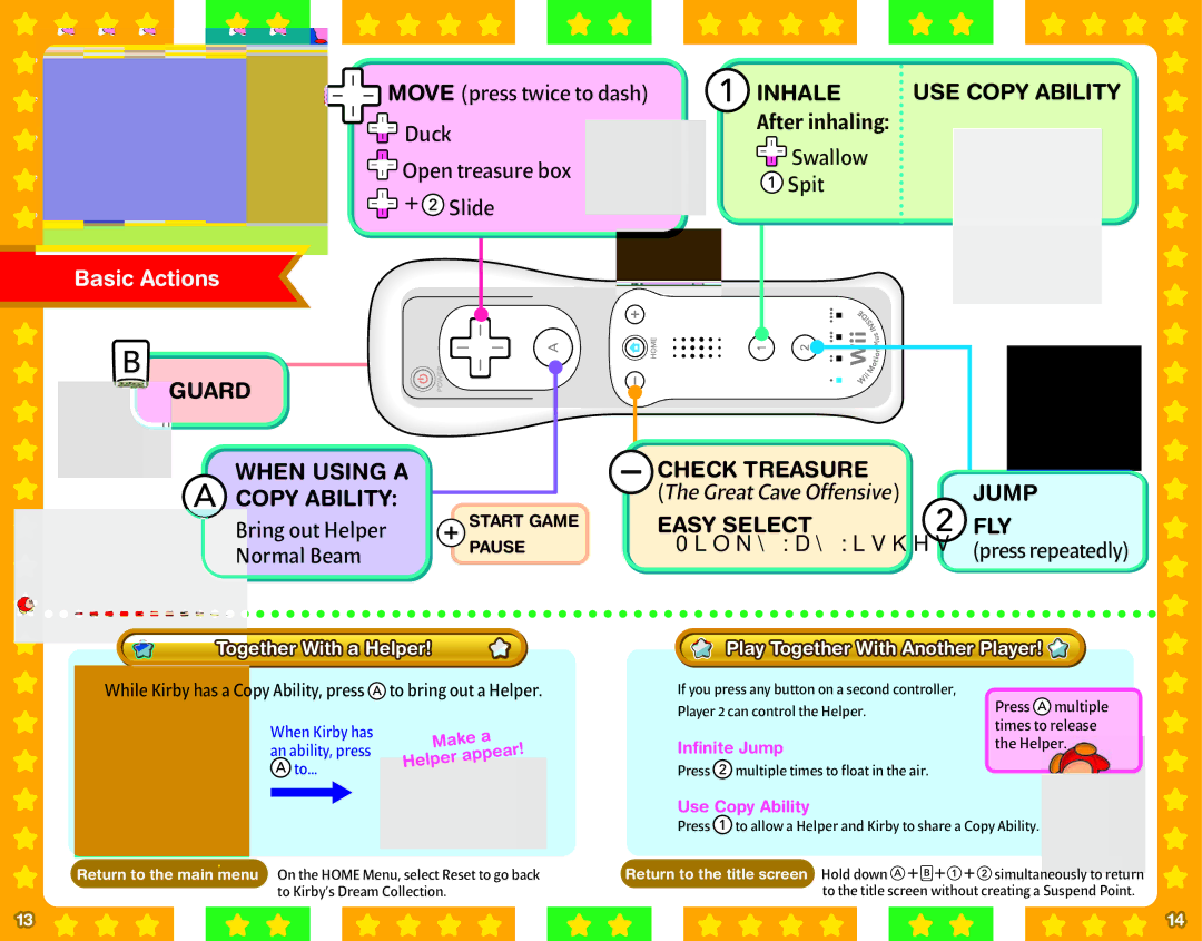 Nintendo 45496902933 manual Guard When Using a Check Treasure Copy Ability, Easy Select, USE Copy Ability Jump FLY 