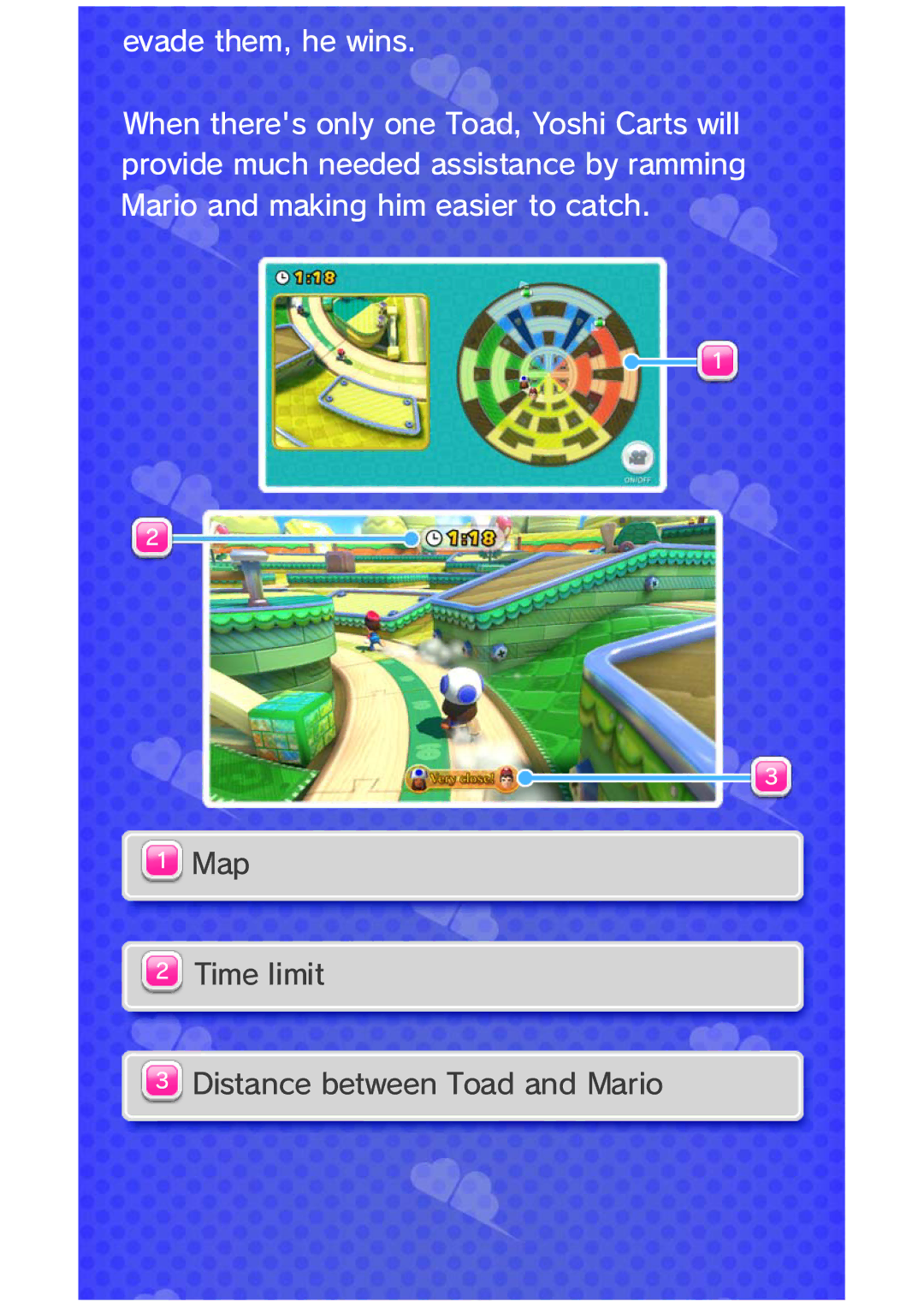 Nintendo 45496903008 manual Map Time limit Distance between Toad and Mario 