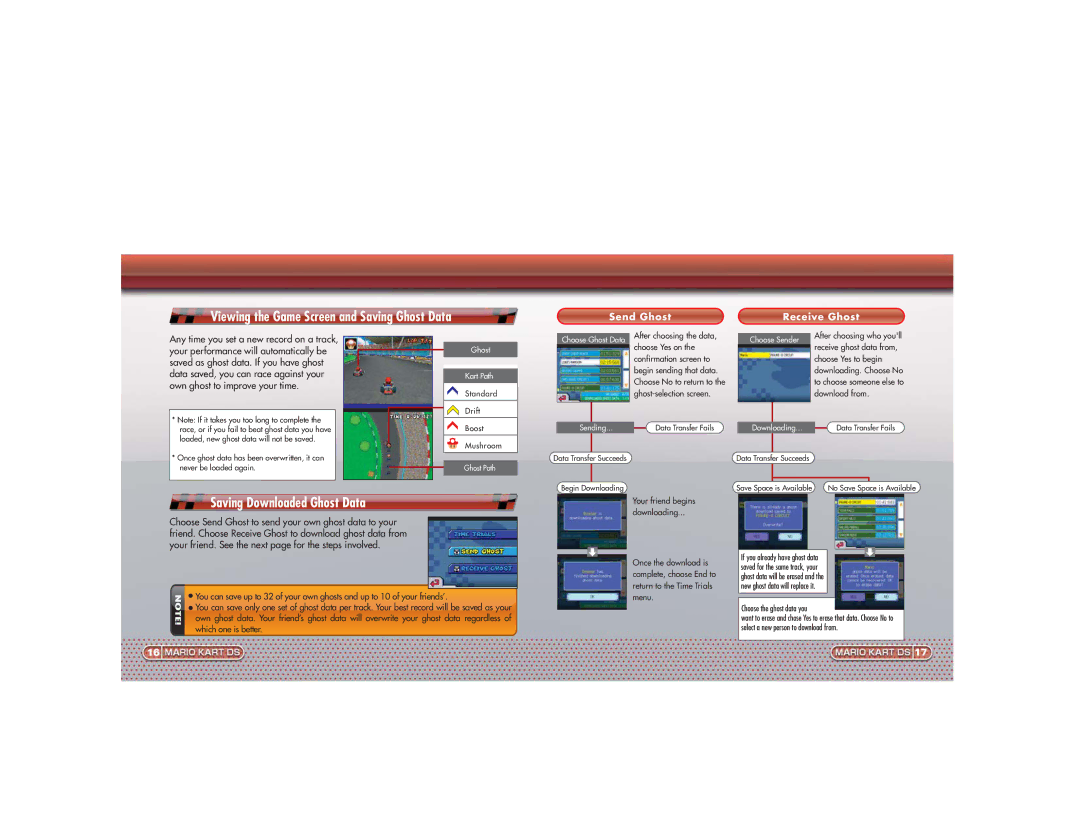 Nintendo 58713A manual Viewing the Game Screen and Saving Ghost Data, Saving Downloaded Ghost Data 