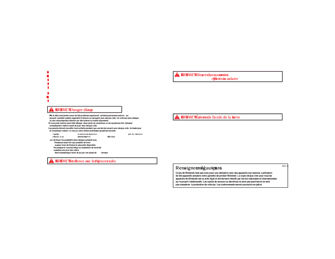 Nintendo 61313A manual Renseignements légaux importants 