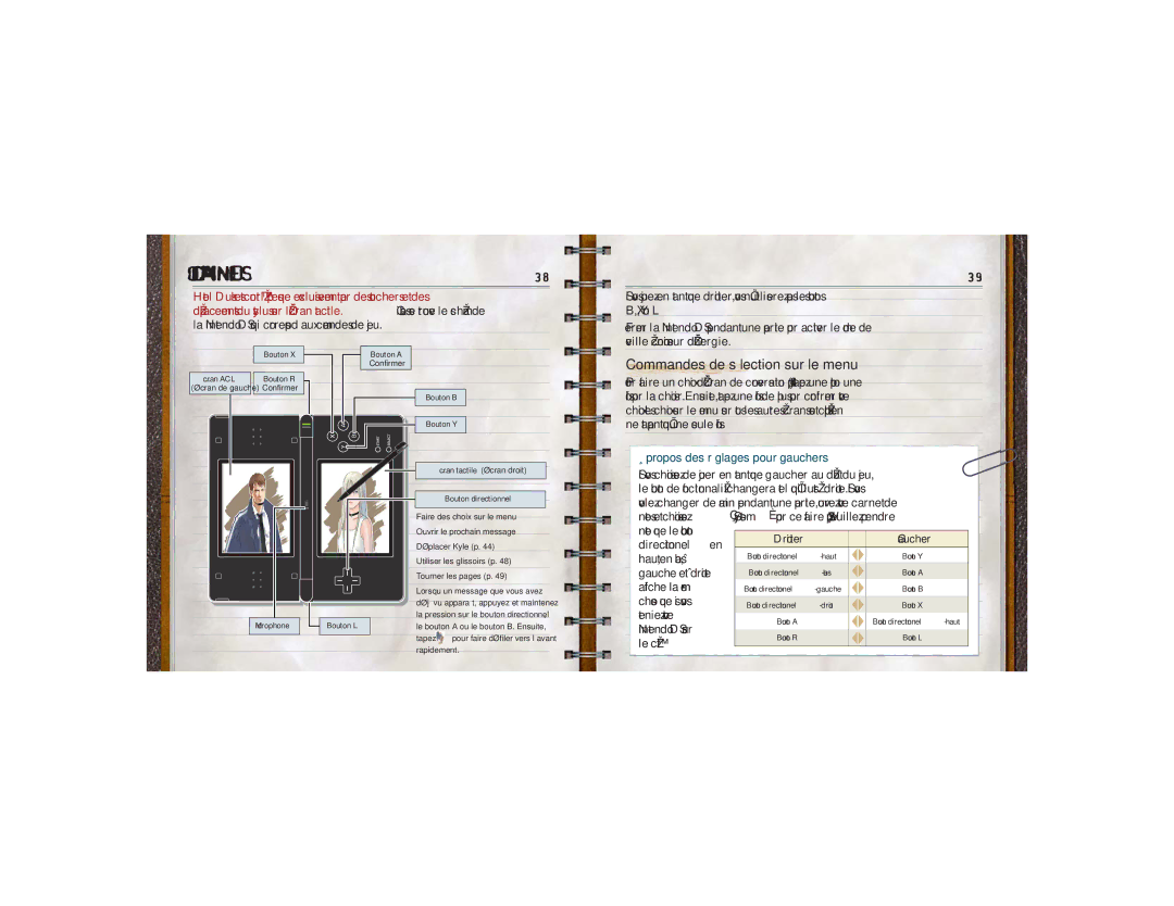 Nintendo 61313A manual COMMANDES38, Commandes de sélection sur le menu 