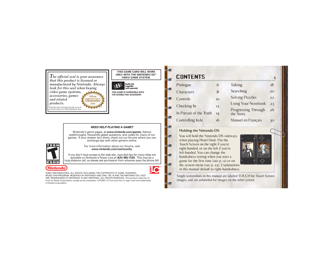 Nintendo 61313A manual Contents 