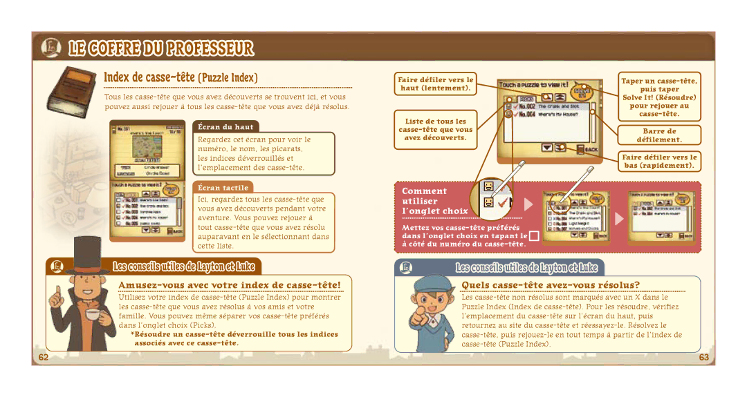 Nintendo 64327A manual Index de casse-tête Puzzle Index, Amusez-vous avec votre index de casse-tête 