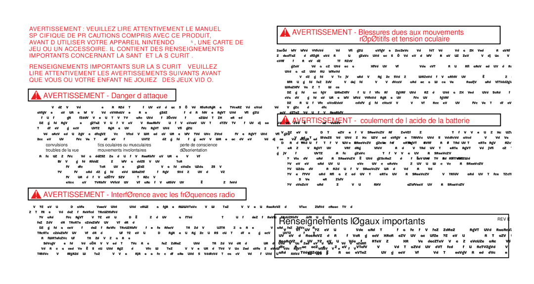 Nintendo 66658A66661A, 658A61A manual Renseignements légaux importants 