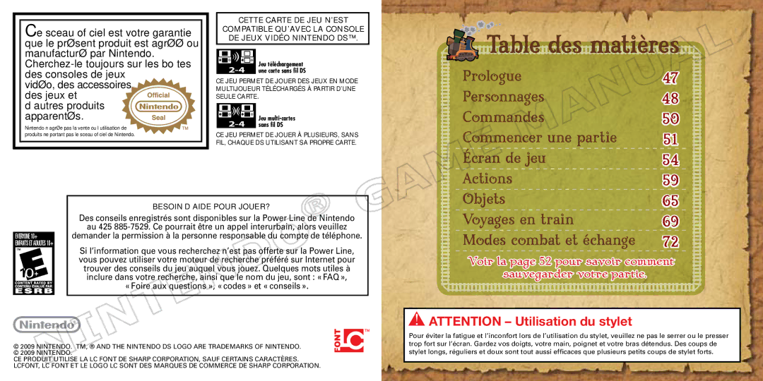 Nintendo 69178A manual Table des matières 