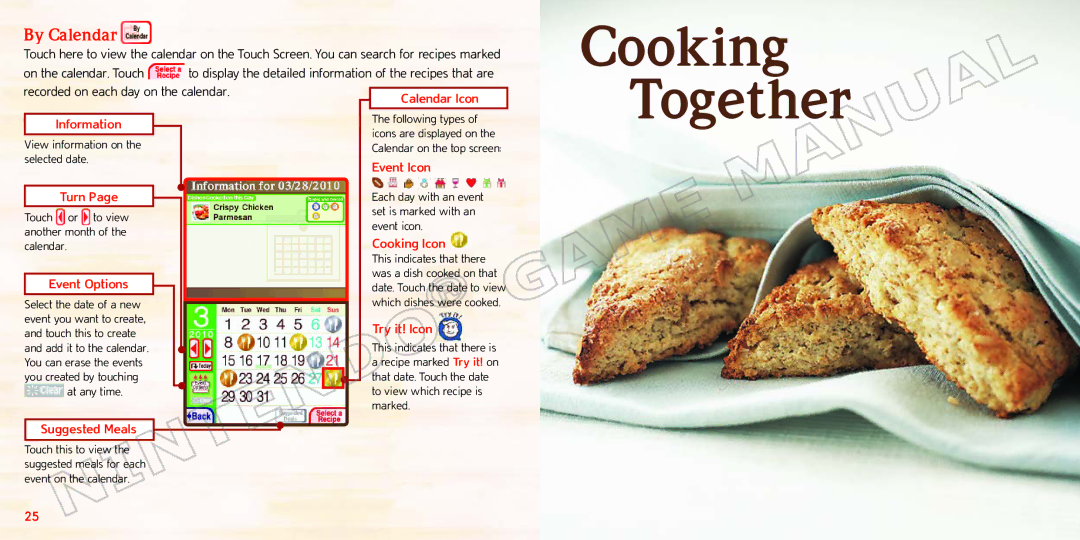 Nintendo 70277A manual Cooking Together, By Calendar, Information, Turn, Event Options 