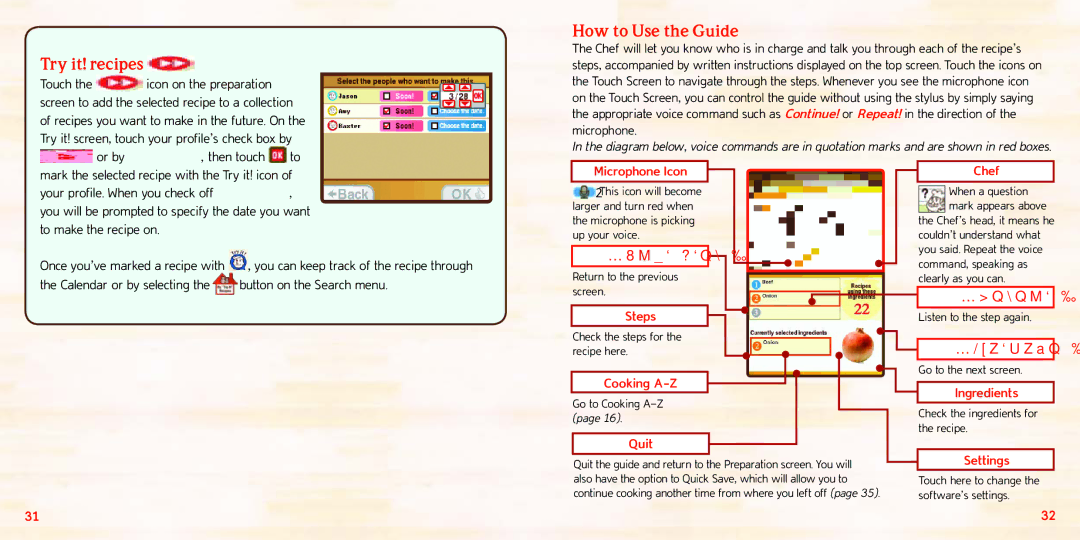 Nintendo 70277A manual How to Use the Guide, Microphone Icon, Last Step, Steps, Quit, Chef, Repeat, Continue, Ingredients 