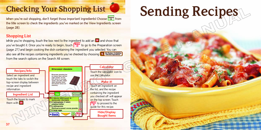 Nintendo 70277A manual Sending Recipes, Checking Your Shopping List 