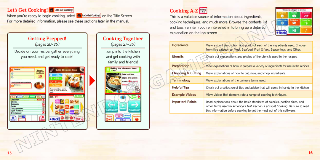 Nintendo 70277A manual Let’s Get Cooking, Getting Prepped Cooking Together, Cooking A-Z 