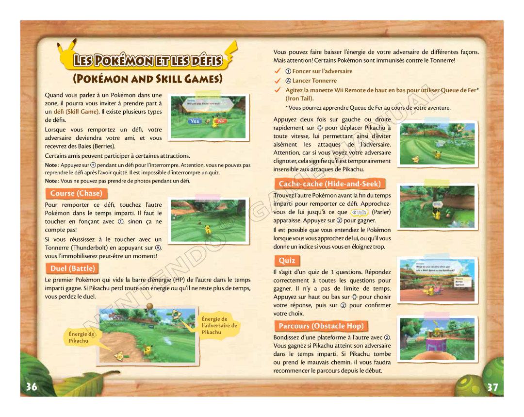 Nintendo 71573A manual Les Pokémon et les défis, Pokémon and Skill Games 