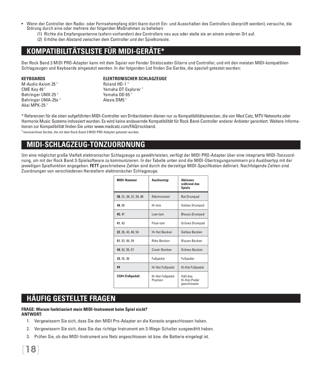 Nintendo 96071 manual Kompatibilitätsliste für MIDI-Geräte, MIDI-Schlagzeug-Tonzuordnung, Häufig gestellte Fragen, Antwort 