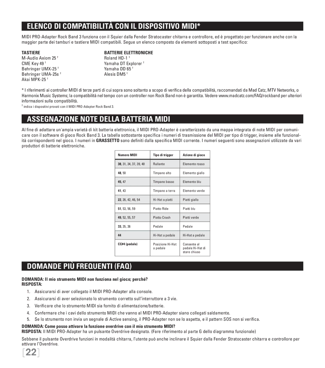 Nintendo 96071 manual Elenco di compatibilità con il dispositivo Midi, Assegnazione note della batteria Midi, Risposta 