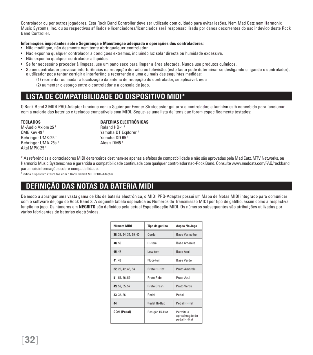 Nintendo 96071 manual Lista de Compatibilidade do Dispositivo Midi, Definição das Notas da Bateria Midi 