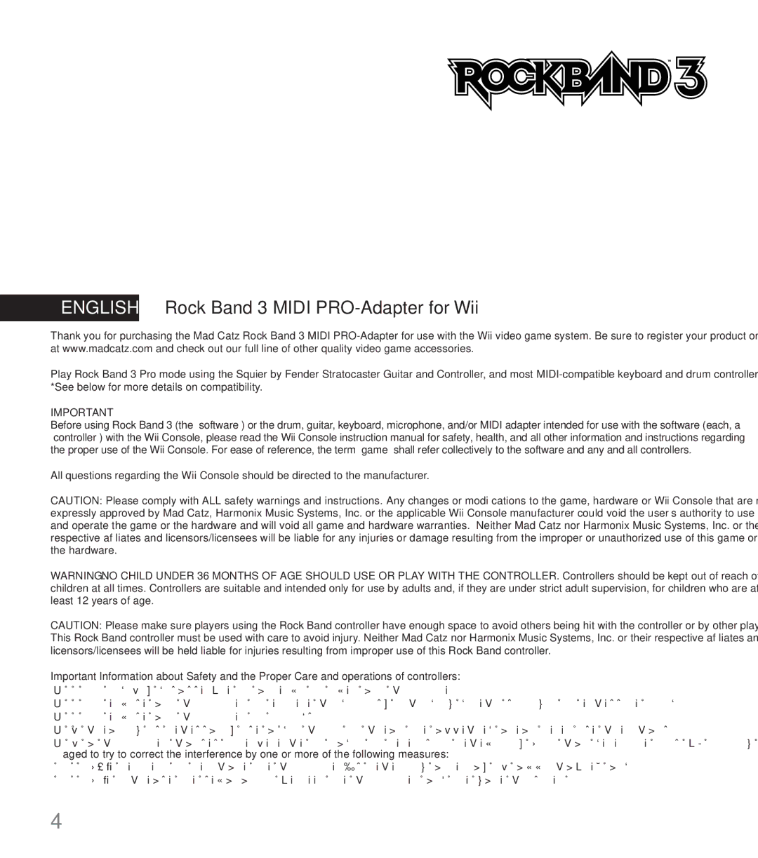 Nintendo 96071 manual English Rock Band 3 Midi PRO-Adapter for Wii 