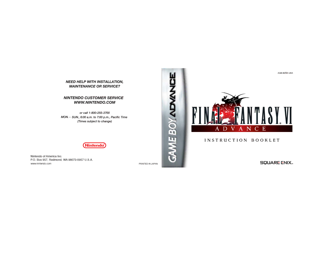 Nintendo Final Fantasy VI Advance, AGB-BZ6E-USA manual S T R U C T I O N B O O K L E T 