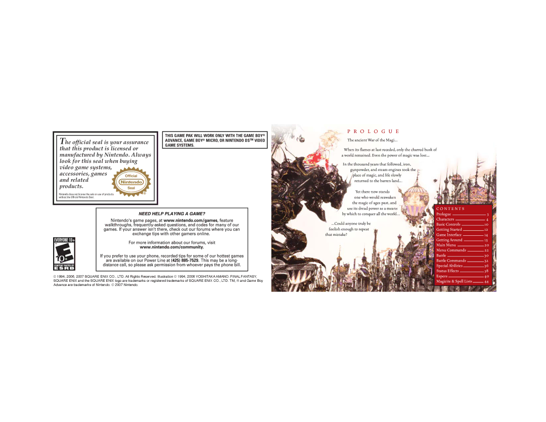 Nintendo Final Fantasy VI Advance, AGB-BZ6E-USA manual O L O G U E 