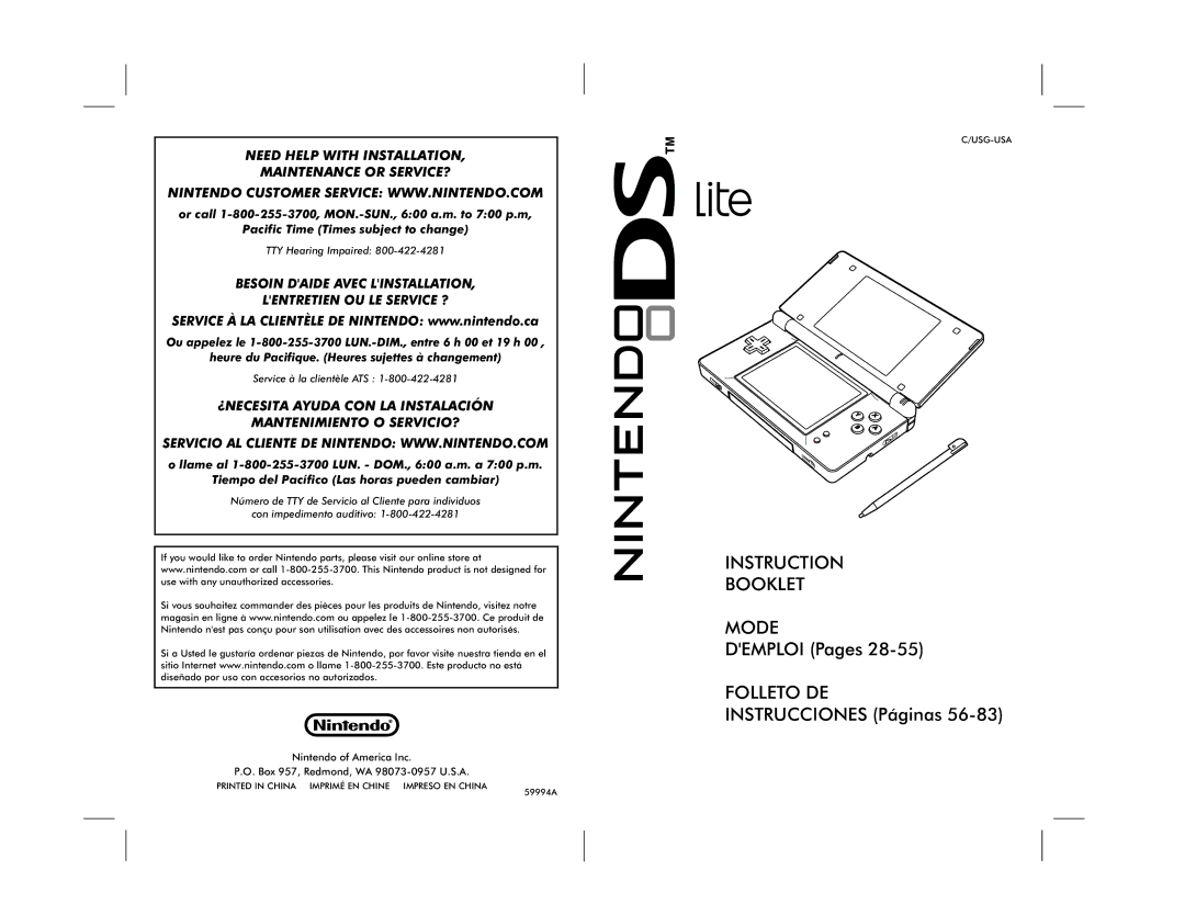 Nintendo DS Lite manual Instruction Booklet Mode 