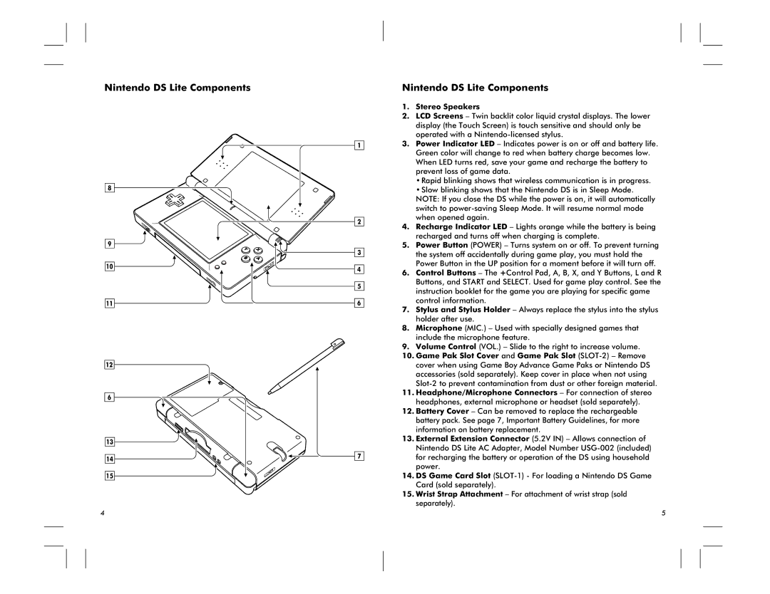 Nintendo manual Nintendo DS Lite Components, Stereo Speakers 