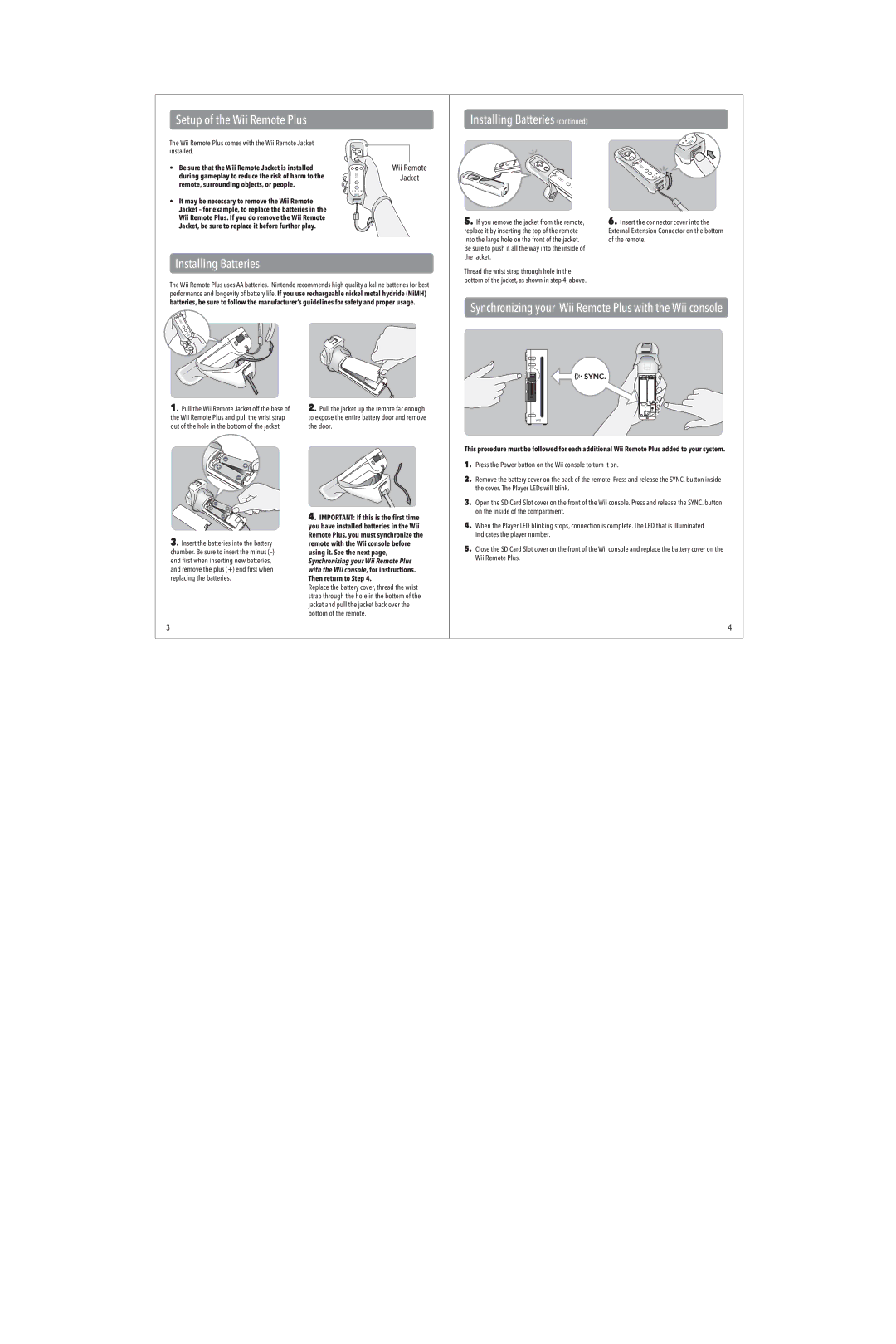 Nintendo MAA-RVL-A-WR-USZ-C0 instruction manual Setup of the Wii Remote Plus, Installing Batteries 