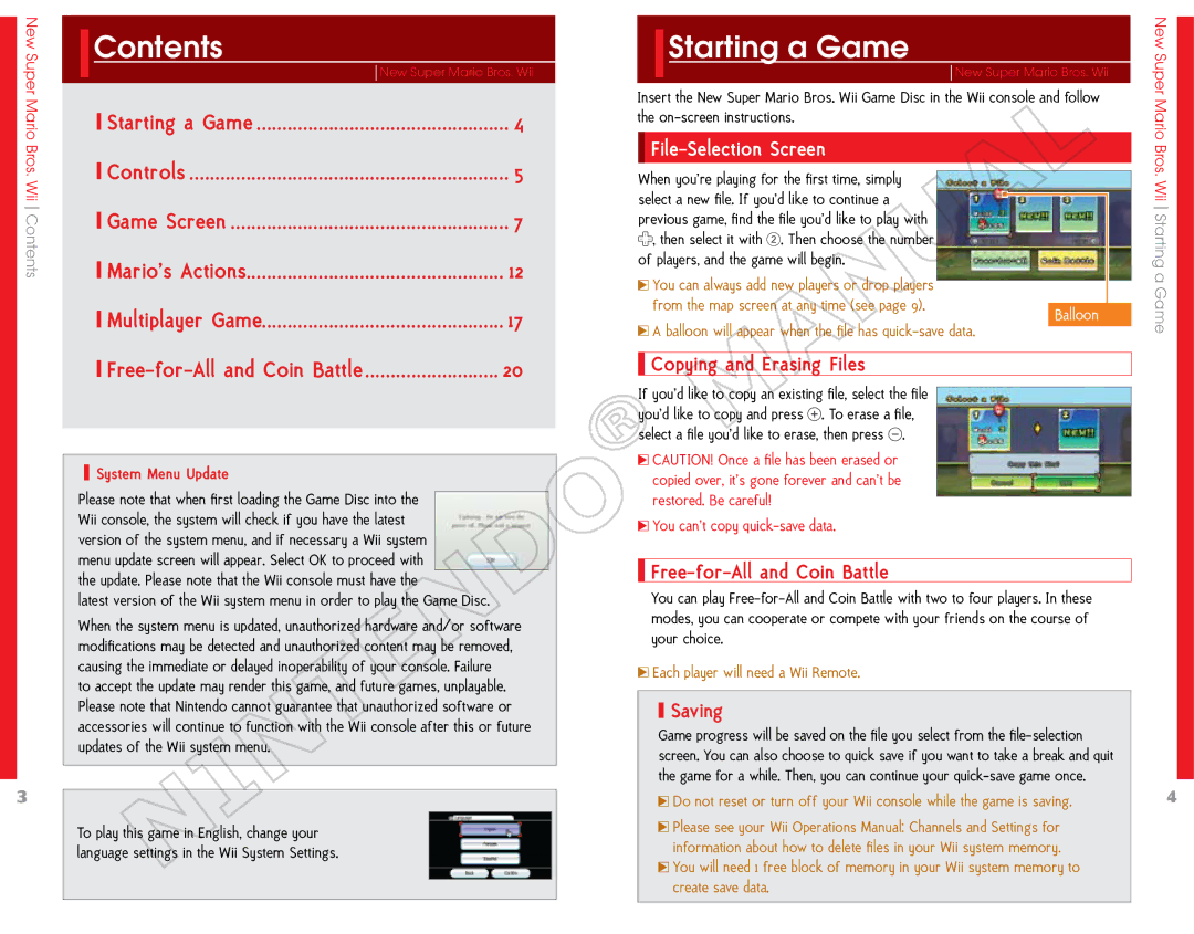 Nintendo NSMBW, 69151A, 45496902995 manual Contents 