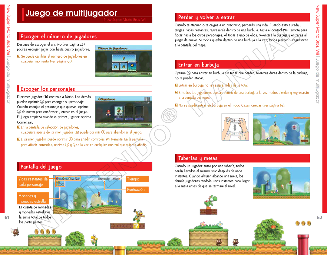 Nintendo 45496902995, NSMBW, 69151A manual Juego de multijugador 