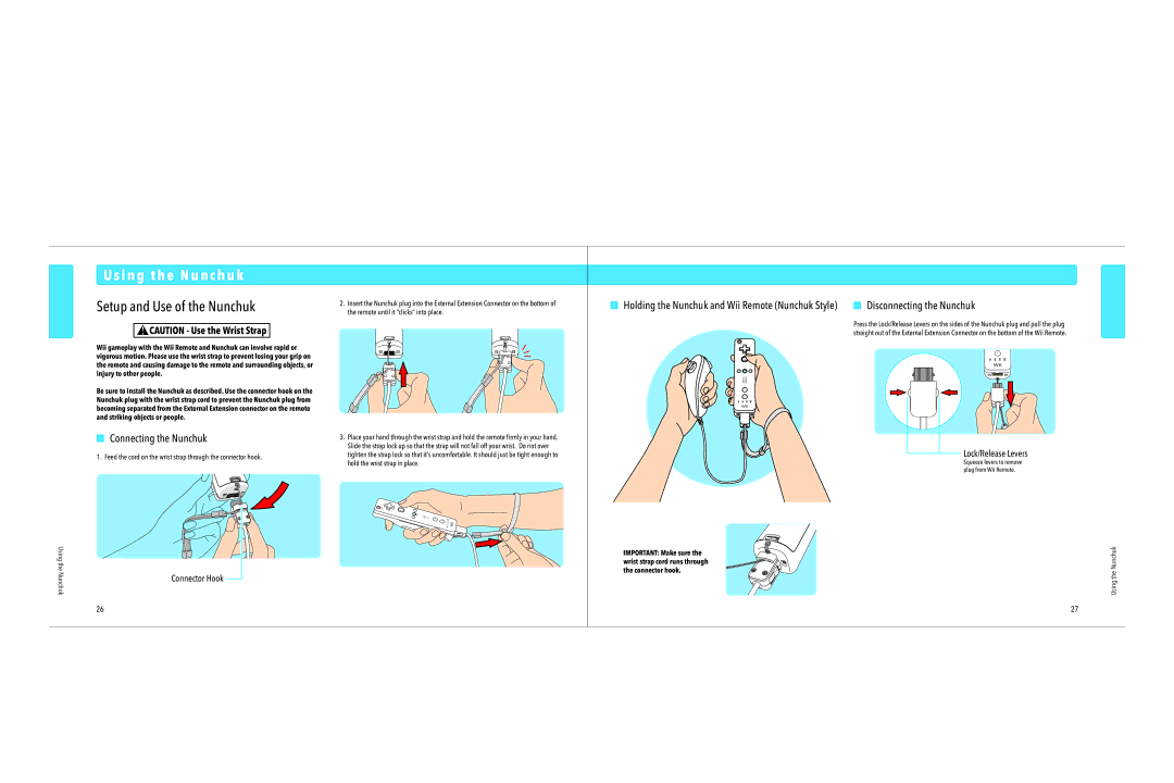 Nintendo 45496880019 manual I n g t h e N u n c h u k, Setup and Use of the Nunchuk, Connecting the Nunchuk, Connector Hook 