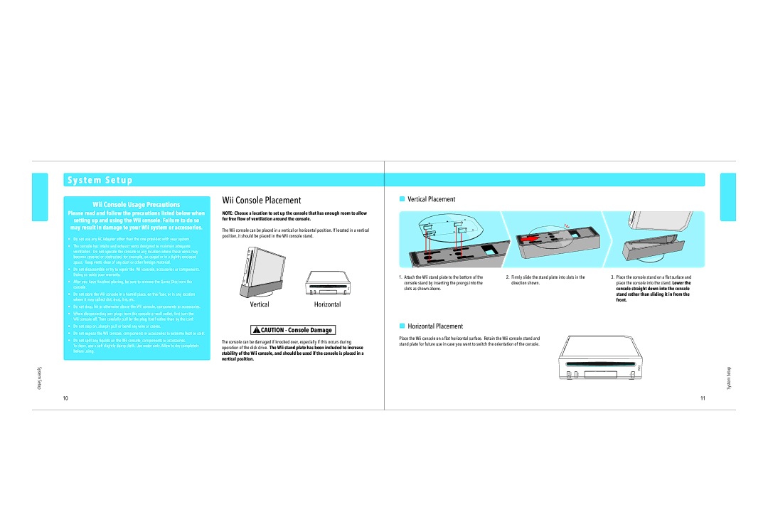 Nintendo RVKSKAAH, RVLSRAAK, RVKSKAAU Sy s t e m S e t u p, Wii Console Placement, VerticalHorizontal, Vertical Placement 