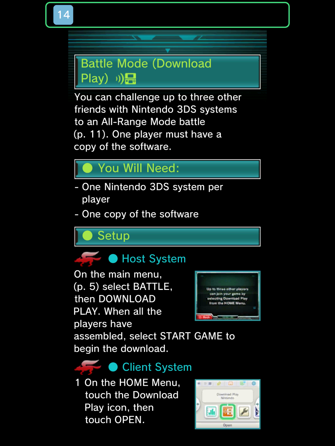 Nintendo Star Fox 64 3D manual Battle Mode Download Play, You Will Need, Setup 