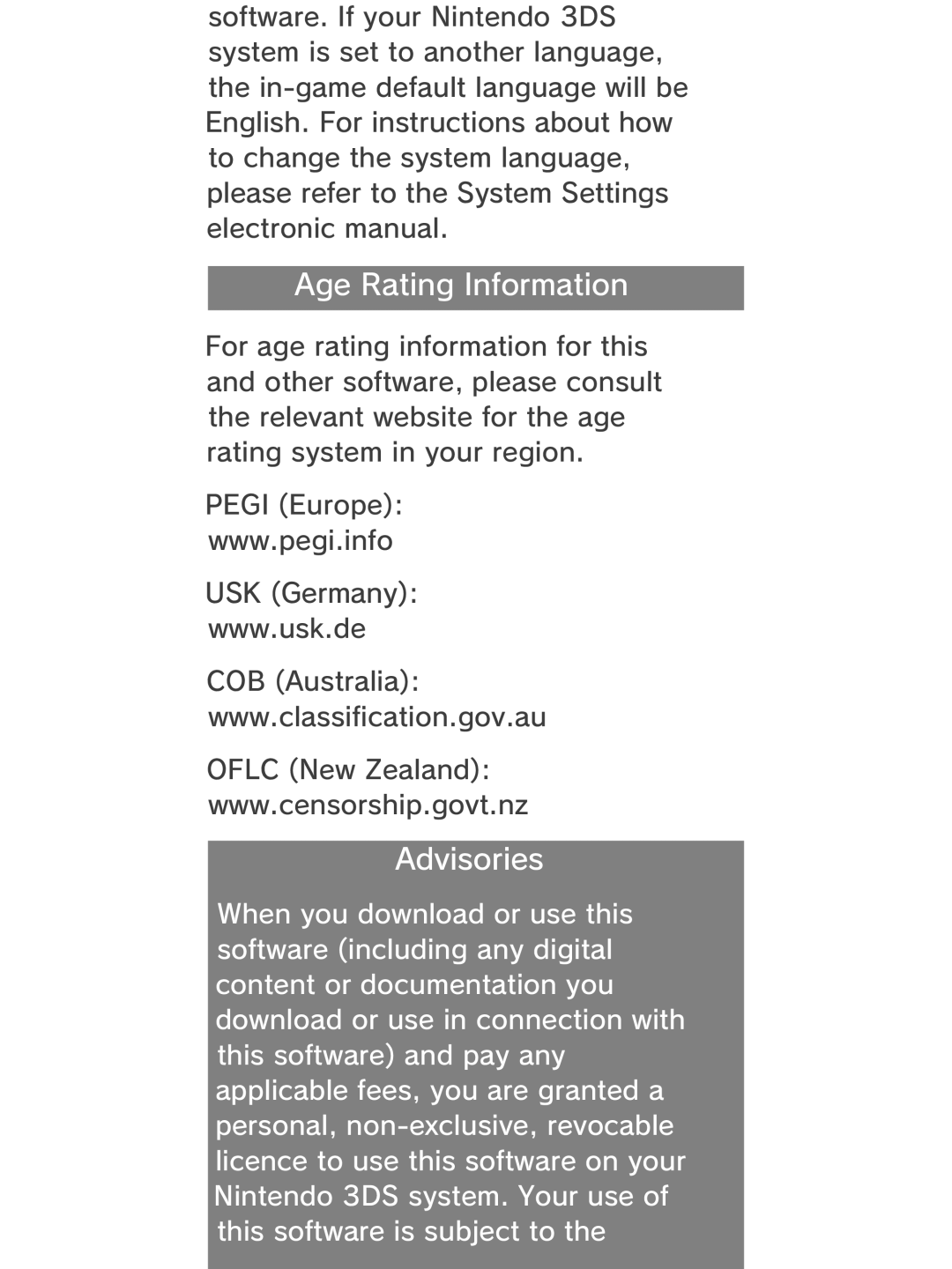 Nintendo Star Fox 64 3D manual Age Rating Information, Advisories 