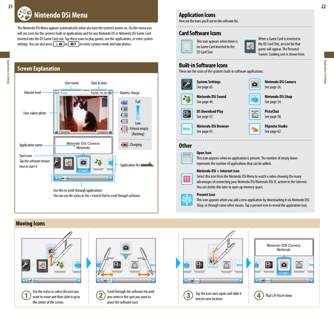 Nintendo UTLSBKA, DSi XL manual Nintendo DSi Menu, Screen Explanation 