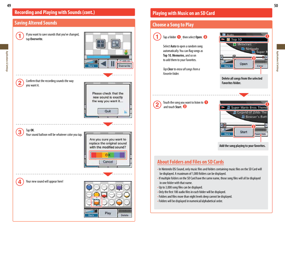 Nintendo UTLSBKA, DSi XL manual Recording and Playing with Sounds Saving Altered Sounds, Choose a Song to Play 