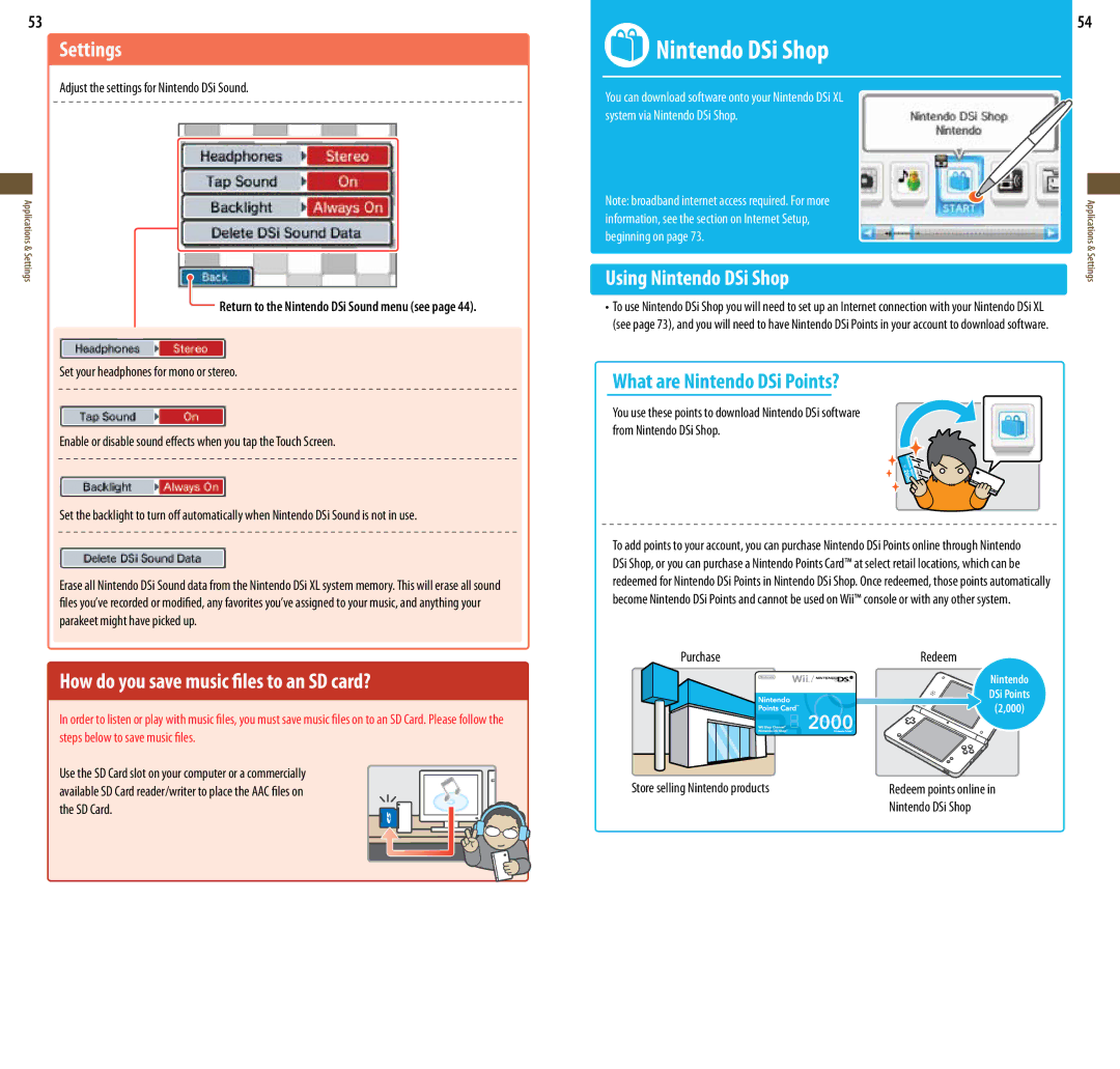 Nintendo UTLSBKA, DSi XL manual Settings, How do you save music files to an SD card?, Using Nintendo DSi Shop 