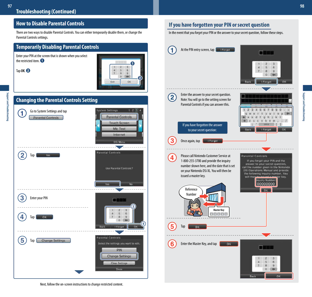 Nintendo UTLSBKA, DSi XL manual Troubleshooting How to Disable Parental Controls, Temporarily Disabling Parental Controls 