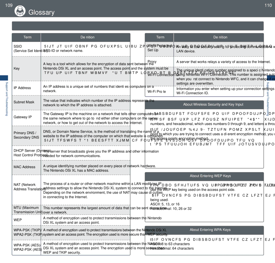 Nintendo UTLSBKA, DSi XL manual Glossary, 109, 110 