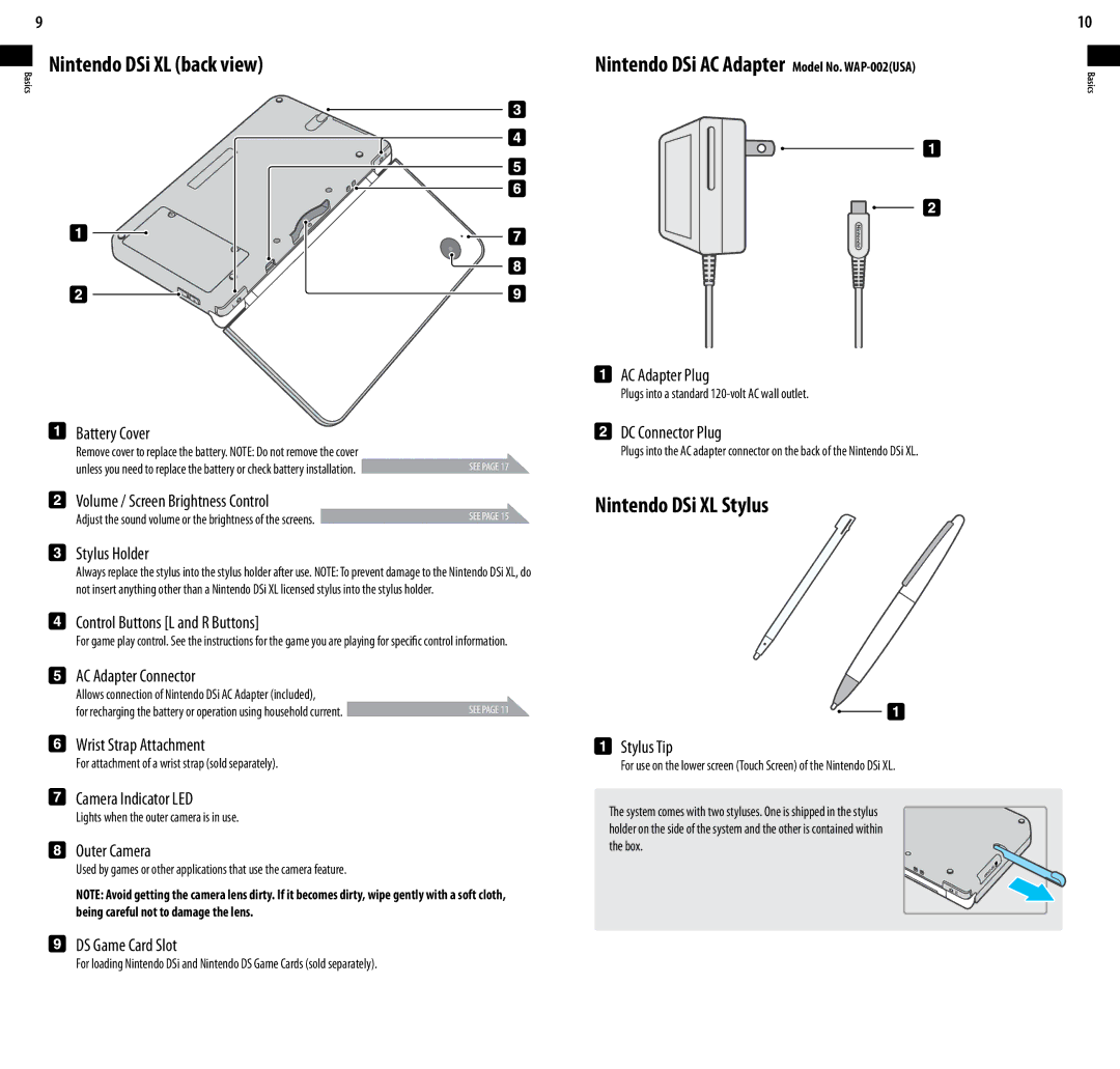 Nintendo UTLSBKA, DSi XL manual For attachment of a wrist strap sold separately, Lights when the outer camera is in use 