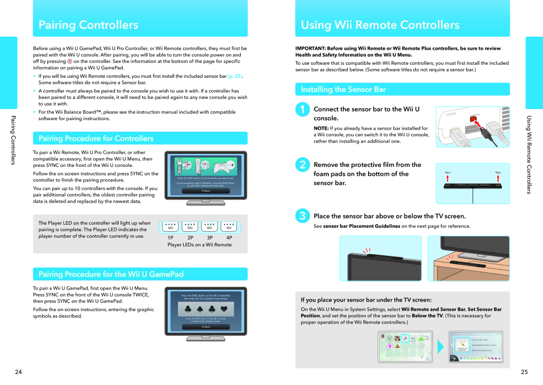 Nintendo WUPSWAAB manual Pairing Controllers, Using Wii Remote Controllers, Pairing Procedure for Controllers 