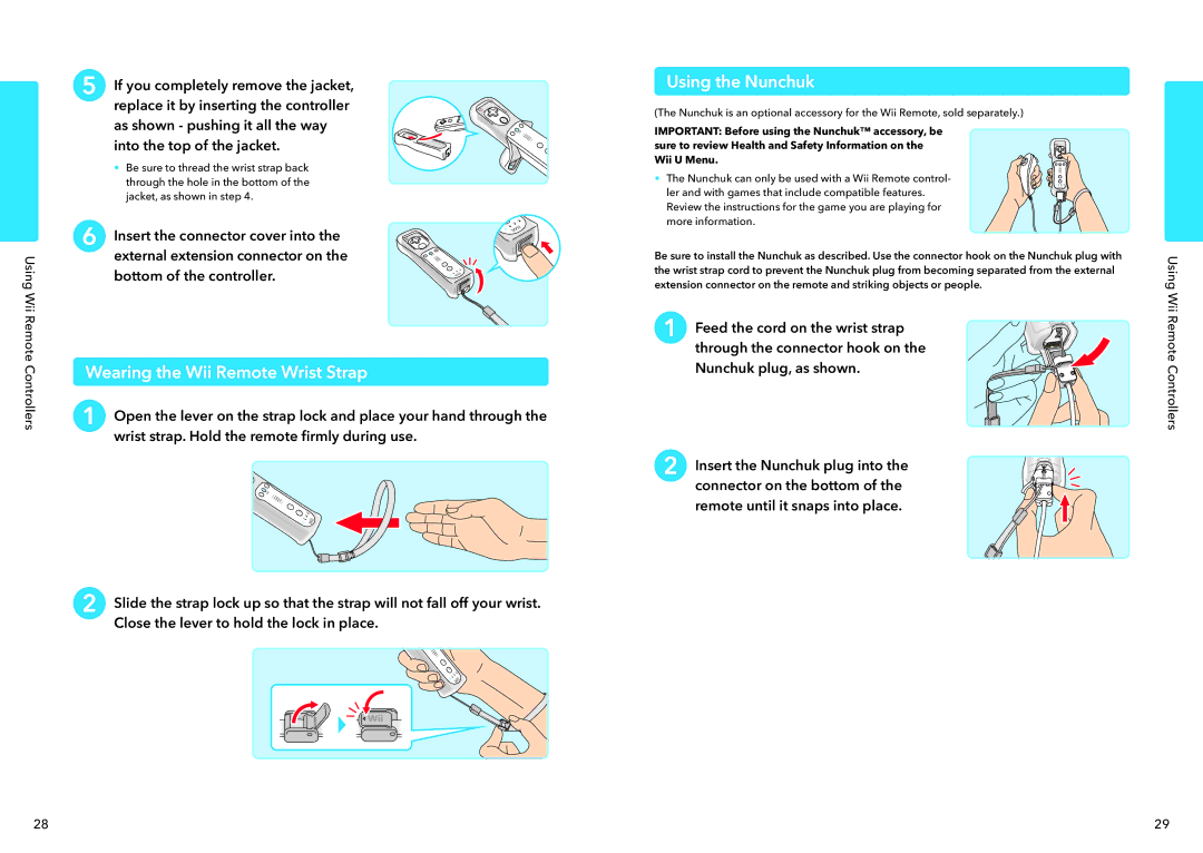 Nintendo WUPSWAAB manual Wearing the Wii Remote Wrist Strap, Using the Nunchuk 